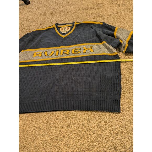 Vintage Y2K Avirex Men's Pullover Sweater Spellout Navy Blue Size 3XL V-neck. - Picture 5 of 6